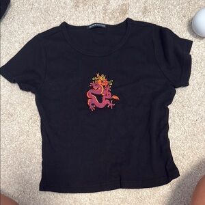 Brandy Melville Black Tee dragon patch